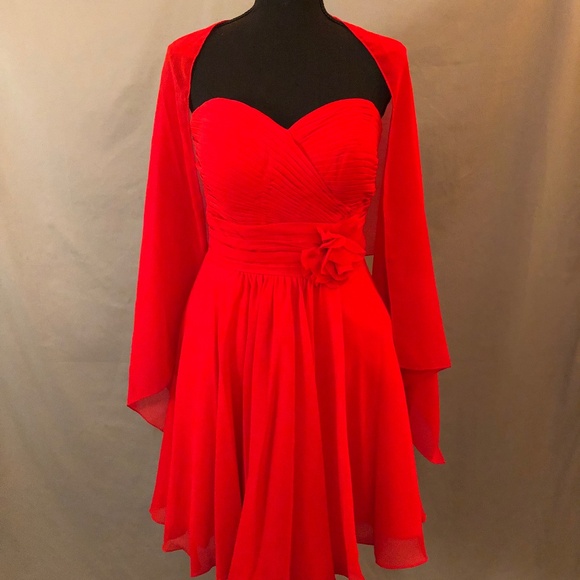 Red Strapless Corset Back Fit and Flare Formal Dress - Picture 3 of 9